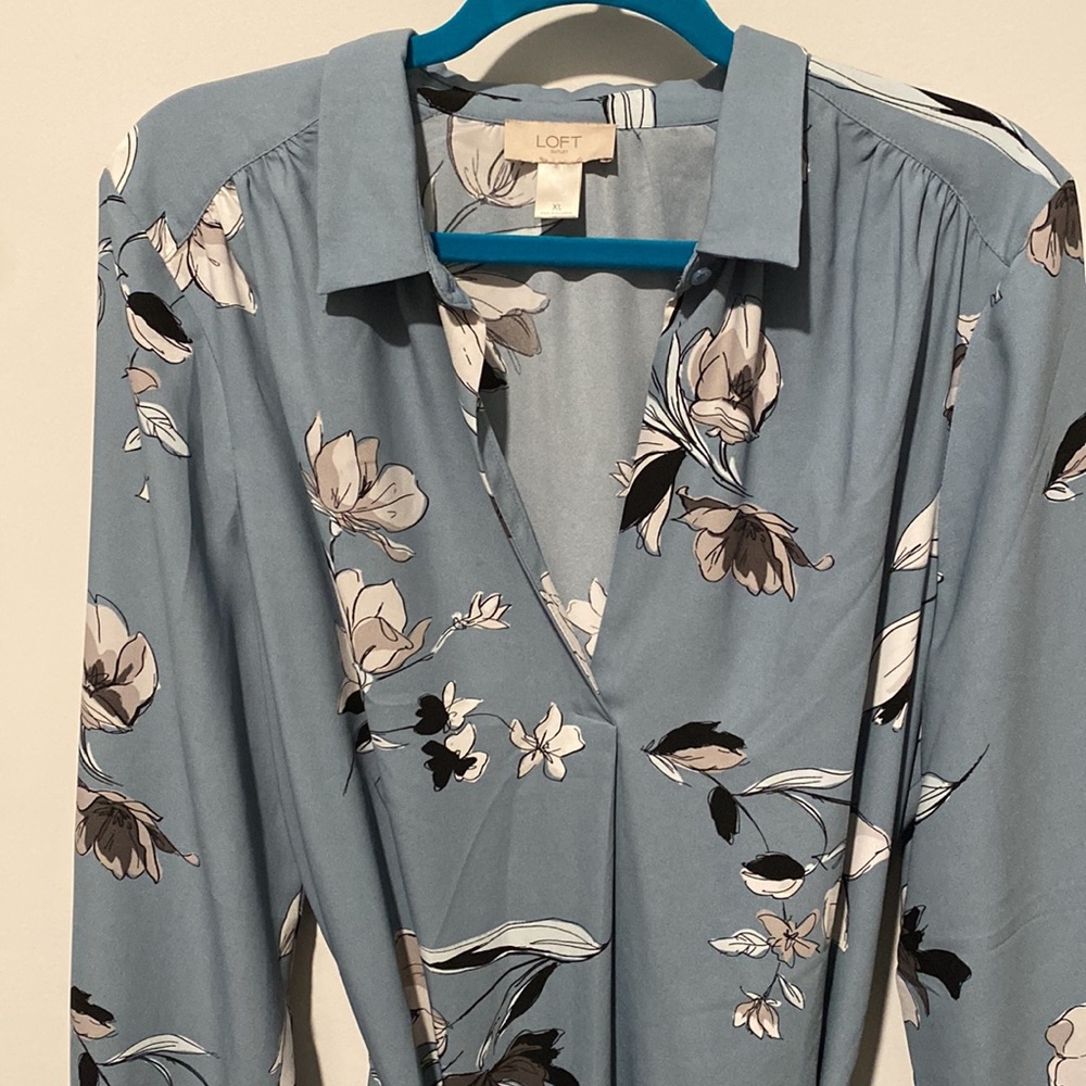 LOFT Blue Floral Long Sleeve Dress